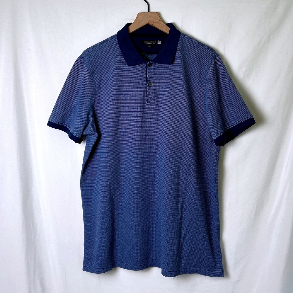 Banana Republic Mens Performance Pique Micro Stripe Polo Shirt Size XL Blue